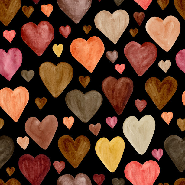 水彩无缝背景与棕色心。他画了抽象的元素。图片下载