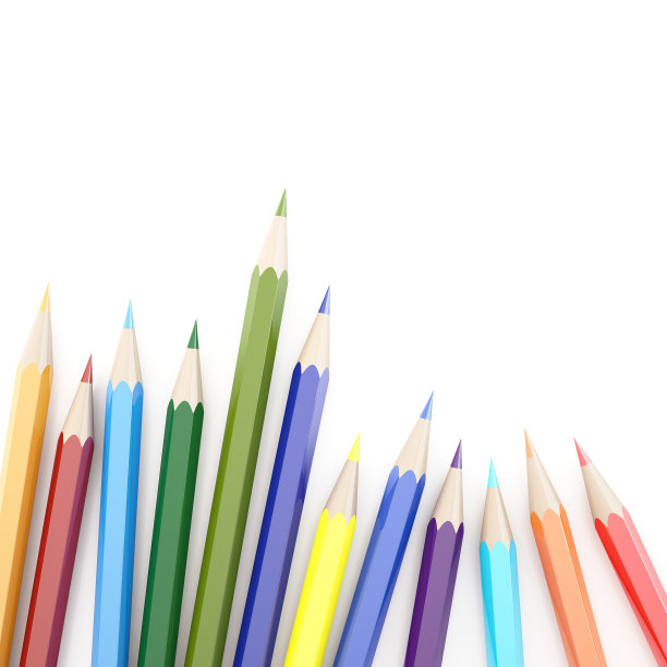 彩色铅笔在白色背景上的3d渲染图片下载