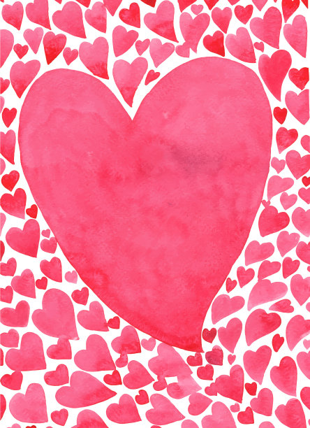 红心背景水彩画手工装饰情人节和婚礼活动。图片下载
