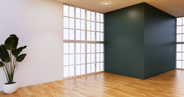 办公室室内模拟全景CEO办公室日本风格。三维渲染图片下载