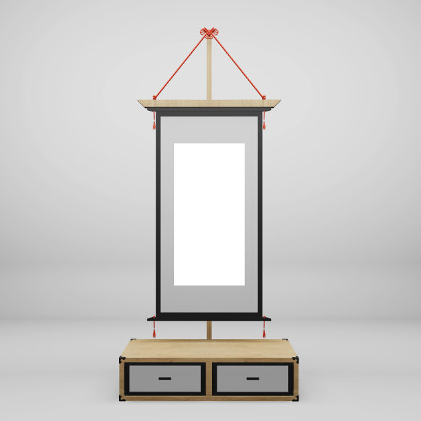 白色背景的橱柜上日式框架。三维渲染图片下载