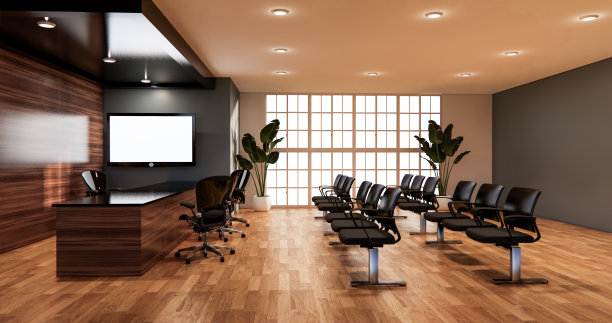 候诊室内部的办公室设计。三维渲染图片下载
