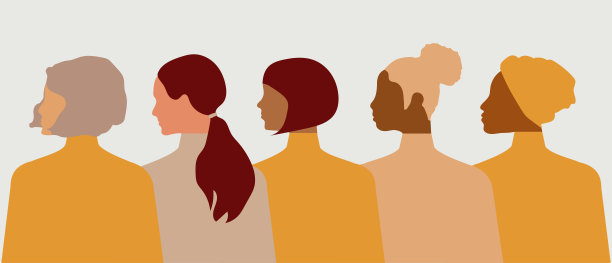 明信片模板与不同国籍和宗教的妇女。现代的矢量图形。图片下载