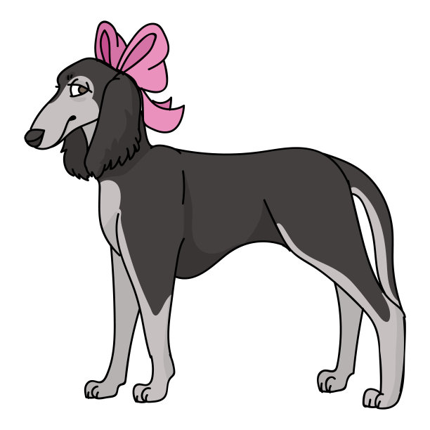 可爱的卡通萨卢基狗与少女弓矢量剪贴画。为爱狗者准备的纯种狗。纯种家养宠物插画吉祥物。孤立的猎狼犬。每股收益10。图片下载