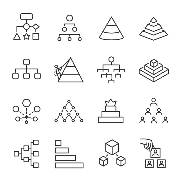 结构，层次结构，图表图标集。线条与可编辑的笔触图片下载