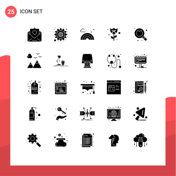 可编辑的线包25个简单的固体符号图片下载