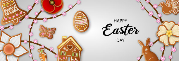 复活节快乐横幅和姜饼饼干图片下载