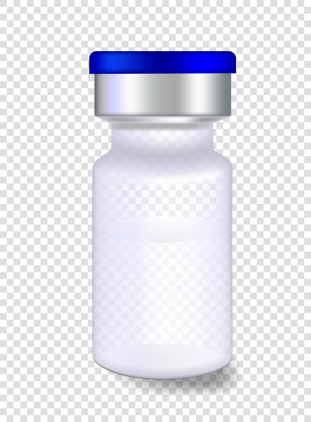 小瓶，安瓿液体和可溶性药物，疫苗在一个透明的背景内液体和现实的阴影。图片下载