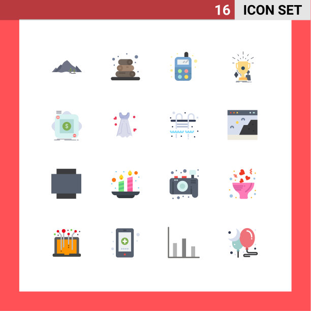包装16个现代平面颜色的标志和符号图片下载