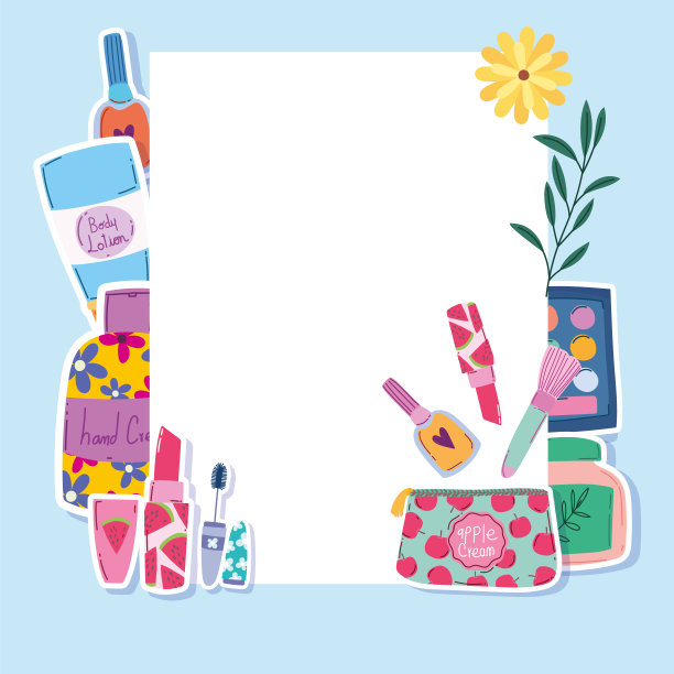 美妆刷，睫毛膏，口红，乳液和身体乳横幅图片下载