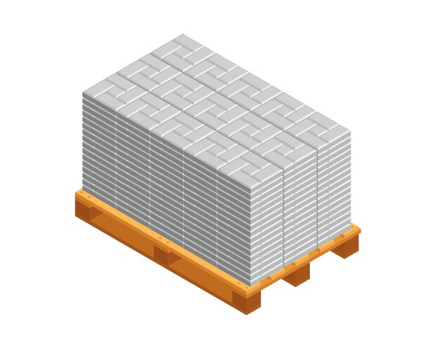等距矢量插图混凝土摊铺机块上的木制托盘隔离在白色的背景。逼真的彩色街道铺路板图标在平面卡通风格。路面砖。街的瓦图片下载