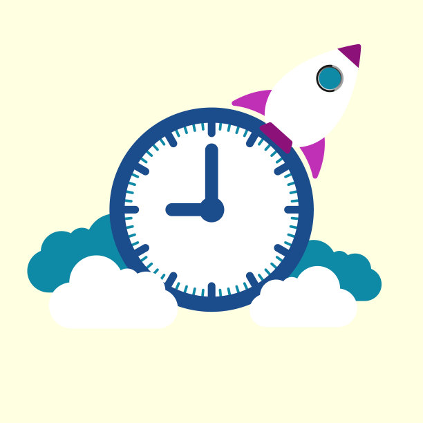 矢量插图的火箭起飞与一个大的时钟背景图片下载