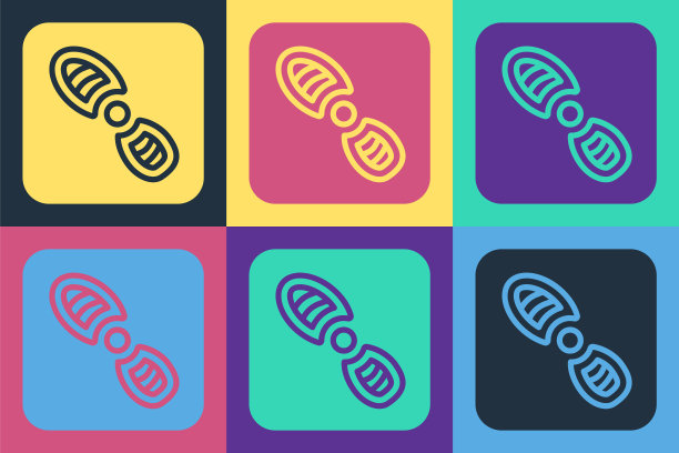 流行艺术人类脚印鞋图标孤立的颜色背景。鞋鞋底。向量图片下载