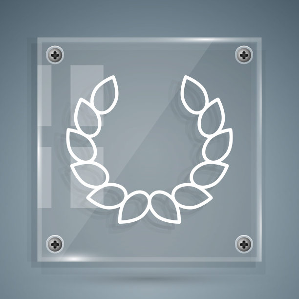 灰色背景上的白色月桂花环图标。胜利的象征。方形玻璃面板。矢量图图片下载