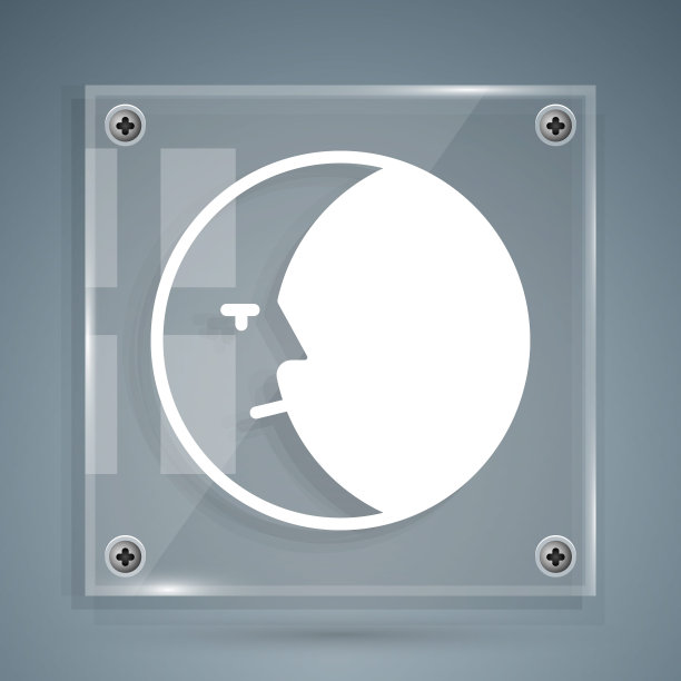 白色的月亮图标孤立在灰色的背景。方形玻璃面板。向量图片下载