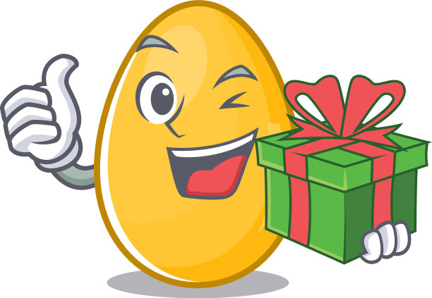快乐的金蛋人物有一个礼品盒图片下载