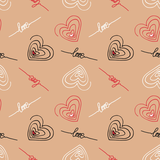 用于纸张和织物印刷的爱心和手写爱情字母矢量素材图片下载