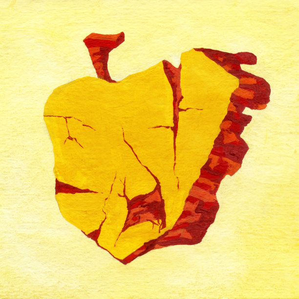 砖墙水彩插图。一块旧的黄墙，红砖手绘图片下载