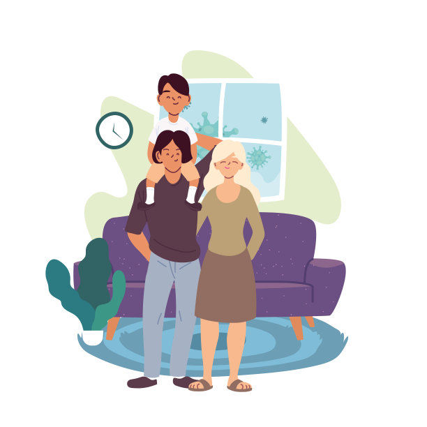 爸爸妈妈和儿子卡通画在家里的房间图片下载