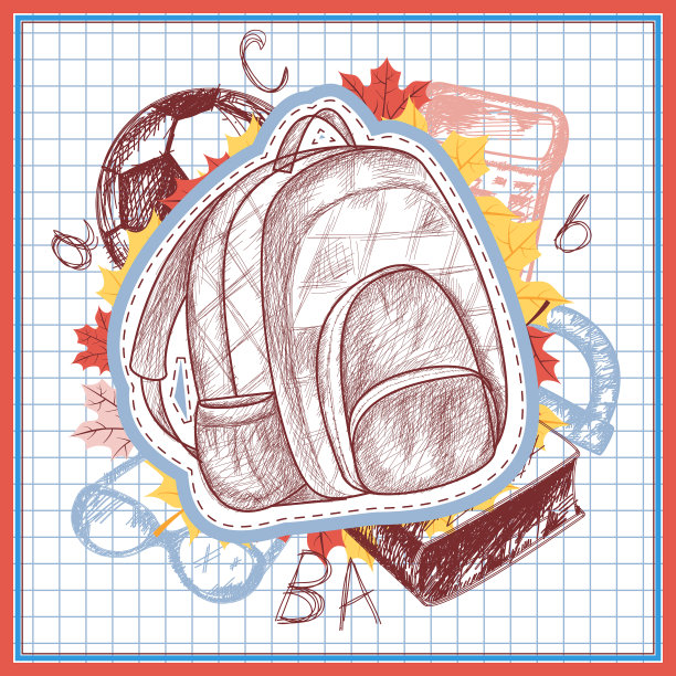 书包铅笔画风格的秋天剪纸图片下载