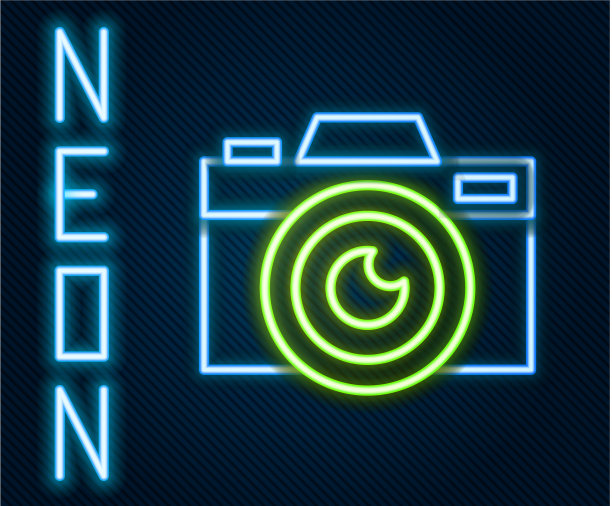发光的霓虹灯线照片相机图标隔离图片下载