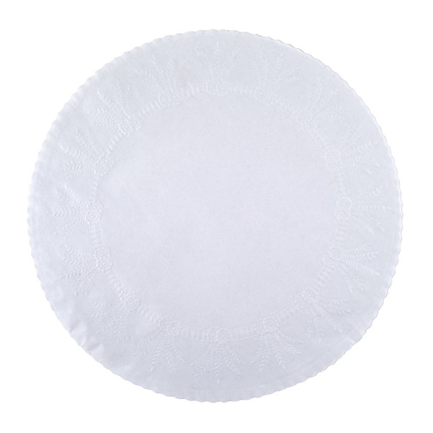 圆形白色桌布孤立在白色背景，复制空间。剪切路径图片下载