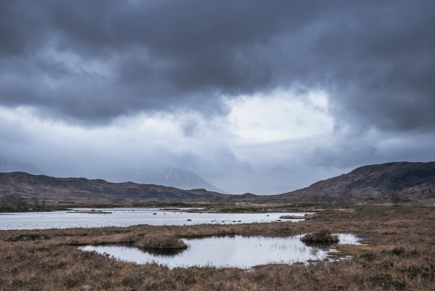 在一个冬天的早晨，苏格兰高地兰诺克荒原上的巴湖史诗般的戏剧性景观图片图片下载