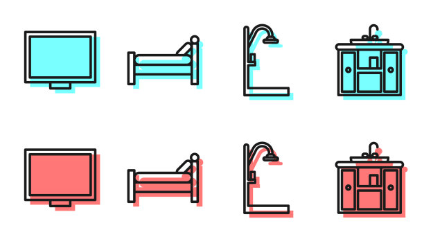 在床头柜和床上设置线淋浴相框图片下载
