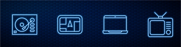 设置线笔记本电脑乙烯基播放器GPS设备与地图图片下载