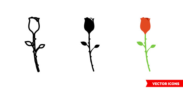 红玫瑰图标三种颜色黑白图片下载