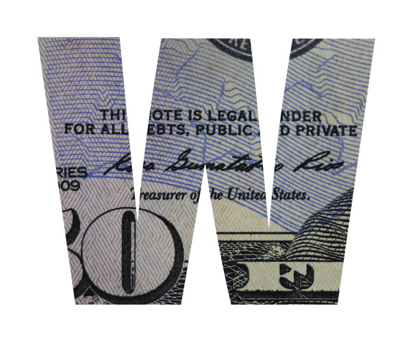 从美元钞票上剪出字母W图片下载