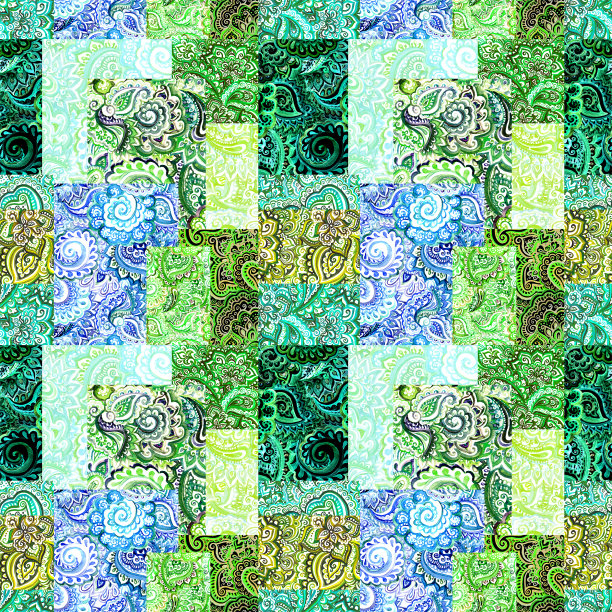 无缝华丽的装饰图案(拼布)。水彩装饰图片下载