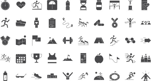 跑步运动比赛线路图标集设计图片下载