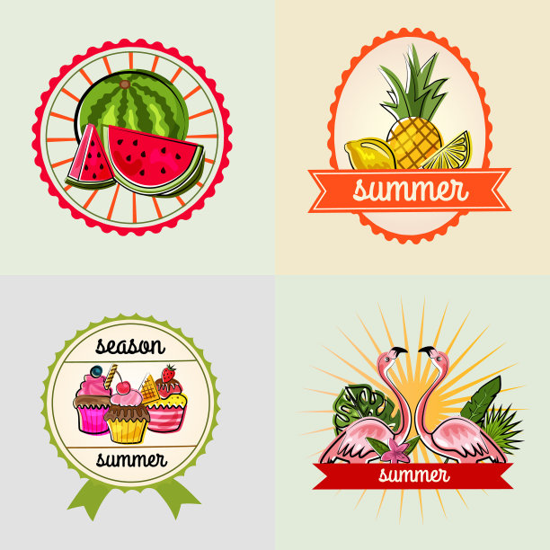 五彩缤纷的夏季徽章季节涂鸦图片下载