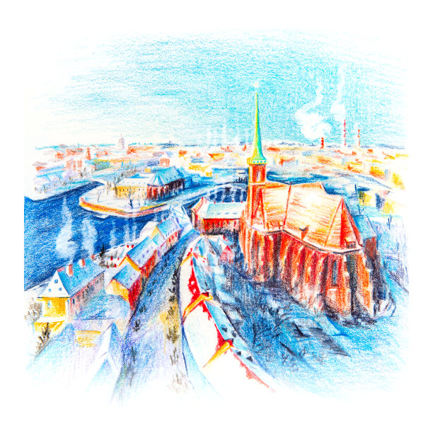 冬季早晨弗罗茨瓦夫的鸟瞰图图片下载