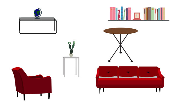 平面家具集合设置在白色backgro图片下载