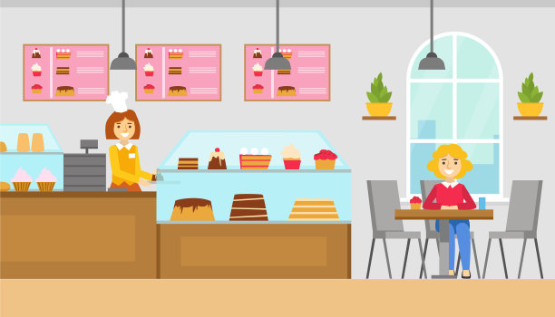 可爱的女孩在咖啡厅的餐桌上吃甜点图片下载