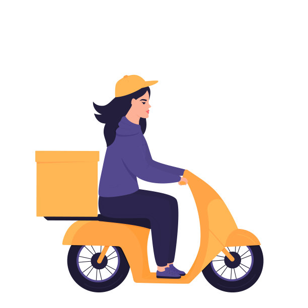 女孩快递员骑着摩托车送包裹图片下载