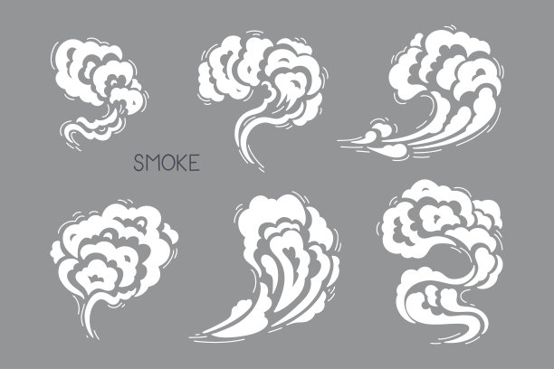 卡通烟，云，雾或蒸汽。涂鸦蒸汽云白色轮廓向量集图片下载