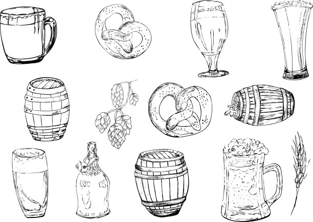 集手绘设计啤酒元素隔离上图片下载
