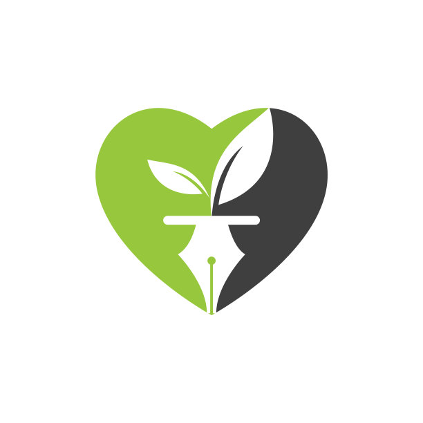 心与叶和笔标志设计图片下载
