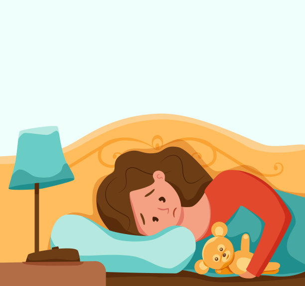 困醒的女人在床上遭受失眠。疲惫疲惫悲伤的女孩失眠的矢量插图试图在晚上卧室睁开眼睛睡着的卡通风格。褪黑激素和噩梦，抑郁，压力背景。图片下载