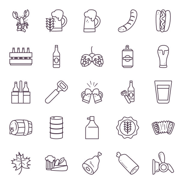 啤酒节线条风格符号集设计图片下载