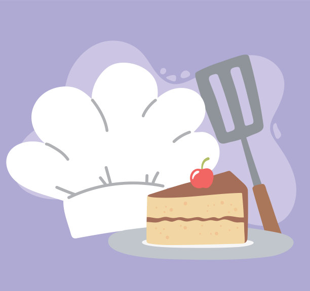厨师帽铲和切片蛋糕食品卡通图片下载