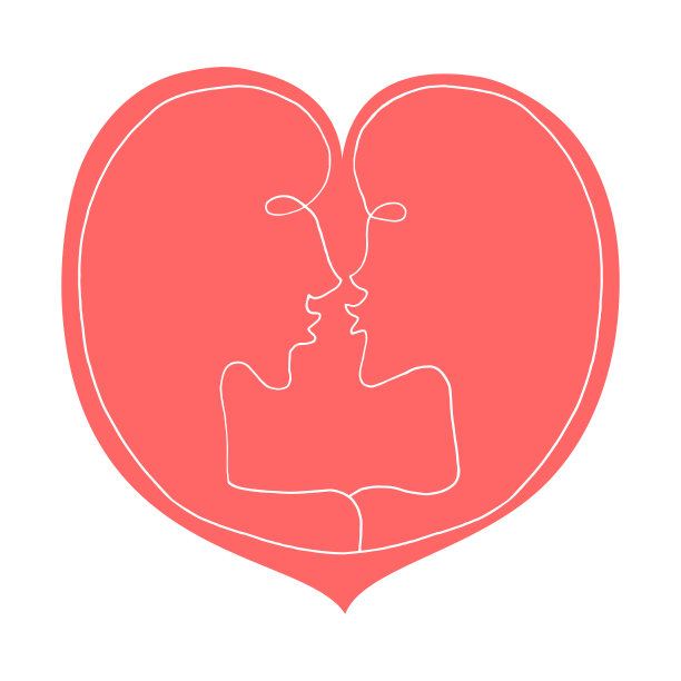 抽象的接吻，一对恋人，镌刻在一颗大大的心。我们的联系。线条艺术，涂鸦，矢量。适合广告海报或卡片印刷，t恤，婚礼，情人节，2月14日图片下载