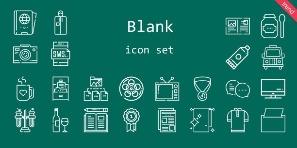空白图标集。线图标样式。空白相关图标，如报纸，面包车，智能手机，胶水，电视，书籍，屏幕，便携式，胶片，相机，产品，餐巾，文件夹，衬衫，护照图片下载