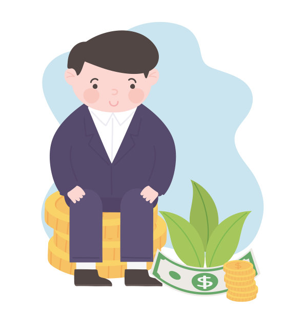快乐的商人坐拥硬币赚钱的生意图片下载