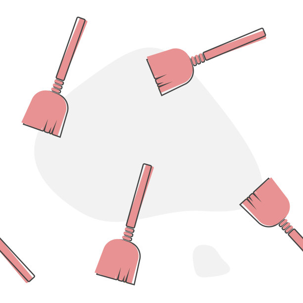 扫帚的矢量图像。矢量插图扫帚卡通风格无缝模式上的白色背景。图片下载