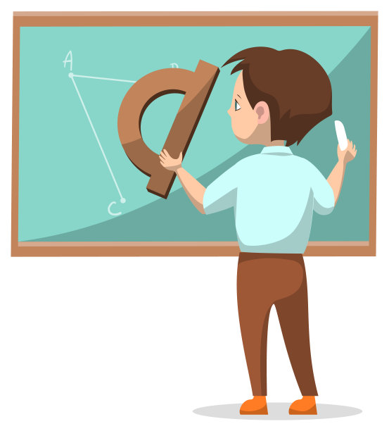 小学生在黑板上用粉笔画矢量图片下载