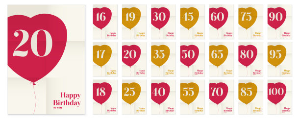 一套横幅为快乐的生日活动。红心和纪念日。矢量图图片下载